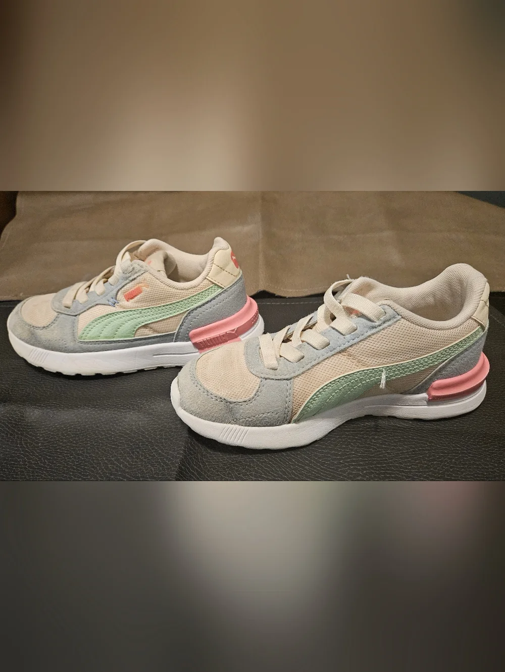 PUMA Girls' Pastel Retro Runner Sneakers - Cream/Pink/Green Size 13 - Picture 1 of 5